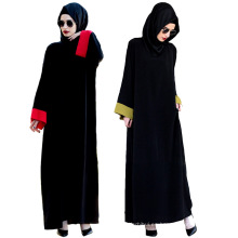Moda moderna ropa islamic empalme manguito dubai vestido musulmán chiffon material negro abaya